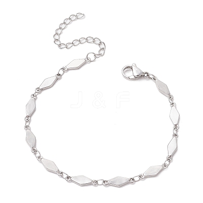 304 Stainless Steel Rhombus Link Chain Bracelets for Women BJEW-JB11603-02-1