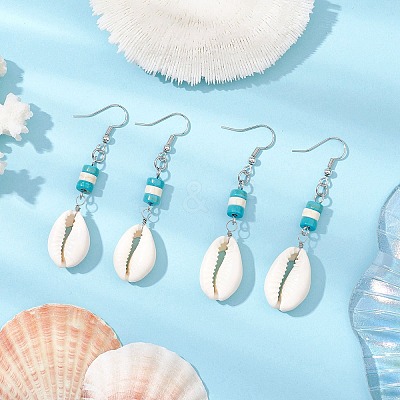 Natural Cowrie Shell Dangle Earrings EJEW-JE06262-1
