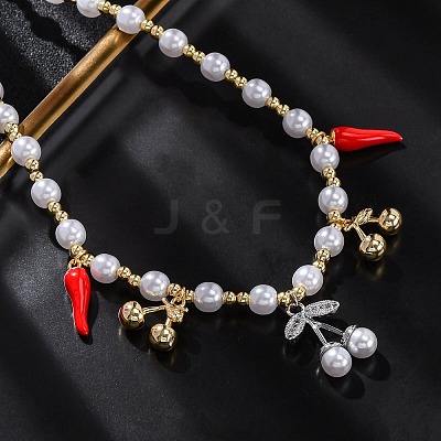 Brass Micro Pave Clear Cubic Zirconia Beaded Necklaces NJEW-Z059-06GP-1