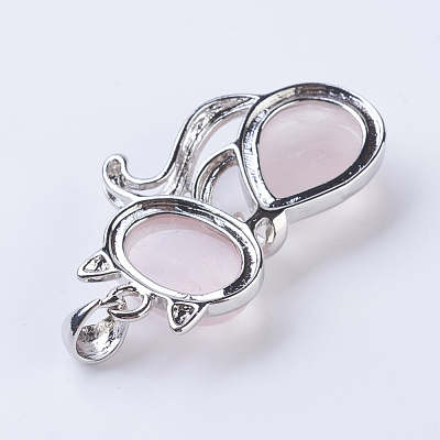 Natural Rose Quartz Kitten Pendants G-P352-B07-1
