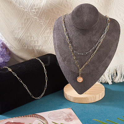 2Pcs 2 Colors Brass Round Oval Paperclip Chain Necklaces MAK-TA0001-33-1