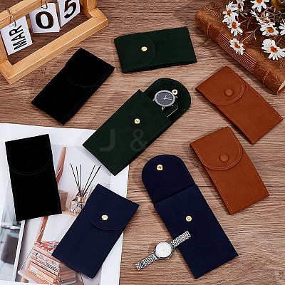 8Pcs 4 Styles Plush Cloth Watch Storage Bags with Snap Button TP-DR0001-06-1