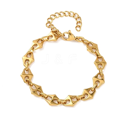 304 Stainless Steel Rhombus Link Chain Bracelets for Women BJEW-F536-09G-1