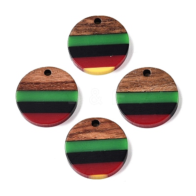 Jamaican Colour Epoxy Resin & Walnut Wood Pendants RESI-N039-122A-1