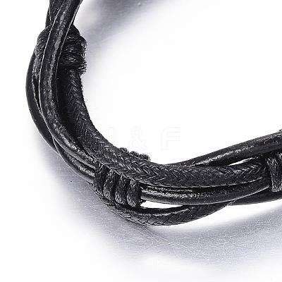 Adjustable Braided Cowhide Leather and Waxed Cord Multi-Strand Bracelets BJEW-G575-15C-1
