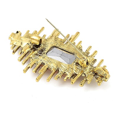 Rectangle Alloy Rhinestone Brooches for Backpack Clothes JEWB-P042-06AG-1