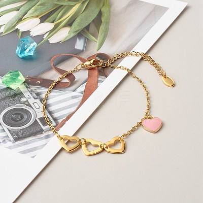 Heart Alloy Enamel Charm Bracelet for Valentine's Day BJEW-JB06656-05-1