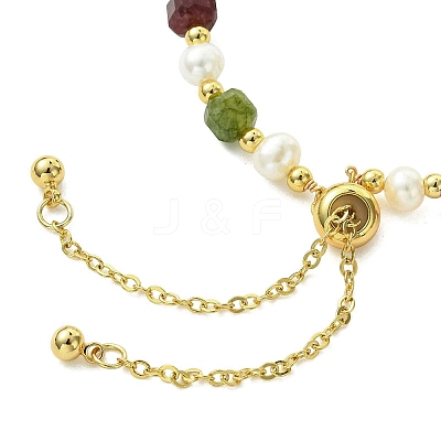 Adjustable Natural Tourmaline & Cultured Freshwater Pearl Beads Slider Bracelets for Women BJEW-JB13609-01-1