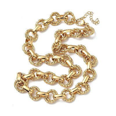304 Stainless Steel Textured Double Ring Link Chain Necklaces NJEW-S453-02G-B-1