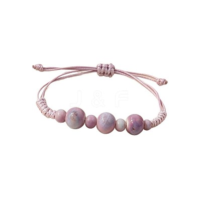 Adjustable Handmade Porcelain Round Polyester Cord Braided Bead Bracelets for Women WGD04E5-01-1