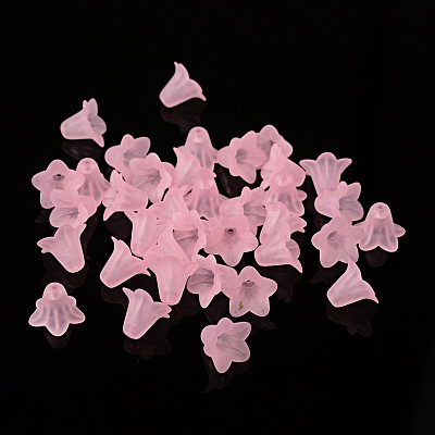 Pink Frosted Transparent Acrylic Flower Beads X-PLF018-02-1