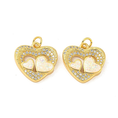 Valentine's Day Brass Micro Pave Cubic Zirconia with Synthetic Opal Pendants KK-D096-02D-G-1
