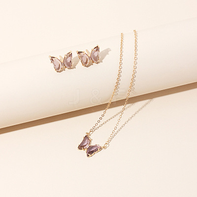 Butterfly Acrylic Rhinestone with Iron Pendant Necklaces & Stud Earrings Sets for Women WGFFCAF-03-1