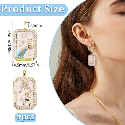 9Pcs 9 Styles Brass Micro Pave Cubic Zirconia Pendants with Enamel KK-DR0001-64-1