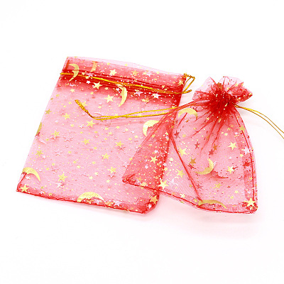 Hot Stamping Rectangle Organza Drawstring Gift Bags WG15067-05-1