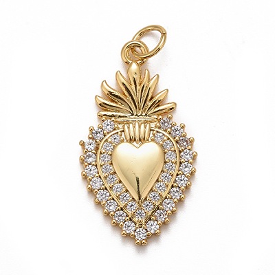 Rack Plating Brass Micro Pave Clear Cubic Zirconia Pendants X-KK-M229-38G-1