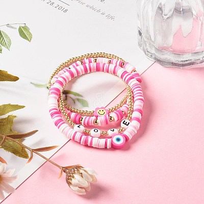 Handmade Polymer Clay Heishi Beads Stretch Bracelets Set BJEW-JB07406-03-1