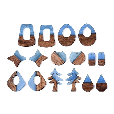 16Pcs 8 Styles Opaque Resin & Walnut Wood Pendants RESI-N053-11-1