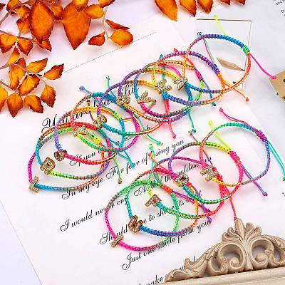 Crystal Rhinestone Initial Braided Bead Bracelet BJEW-SW00037-12-1
