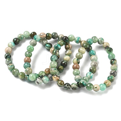 Natural Green Line Jasper Round Beaded Stretch Bracelets for Women BJEW-F535-02B-1