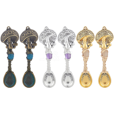 6Pcs 3 Colors Alloy & Natural Gemstone Pendants PALLOY-HY00092-1