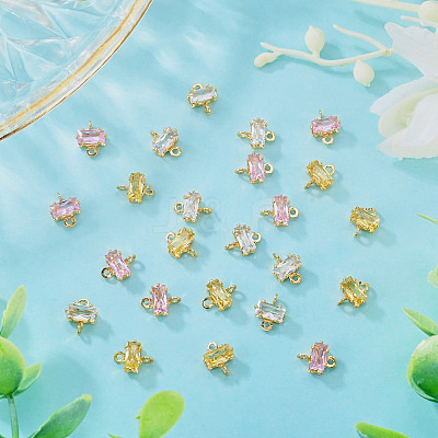 24Pcs 3 Colors Brass Pave Cubic Zirconia Rectangle Connector Charms KK-TA0009-18-1