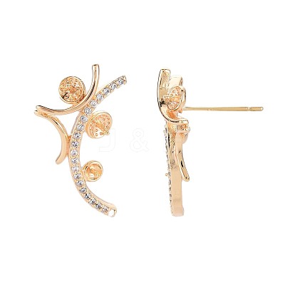 Brass Micro Pave Clear Cubic Zirconia Stud Earring Findings KK-S364-134-1