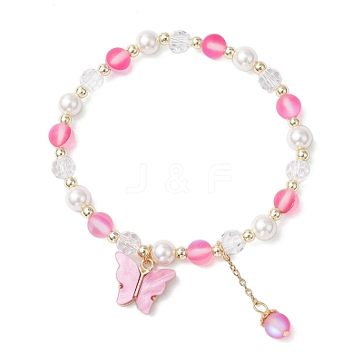Frosted Dyed Synthetic Moonstone & Shell Pearl Round Beads Stretch Bracelets BJEW-JB11822-04-1