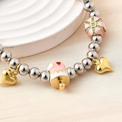 Brass Enamel Round Beads Charm Bracelets for Women BJEW-D317-11E-PG-1