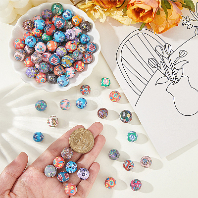 120Pcs Handmade Flower Pattern Polymer Clay Beads CLAY-PA0001-24A-1
