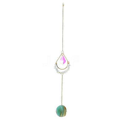 Natural Aquamarine Chips & Agate Slice Suncatcher AJEW-C048-01E-1