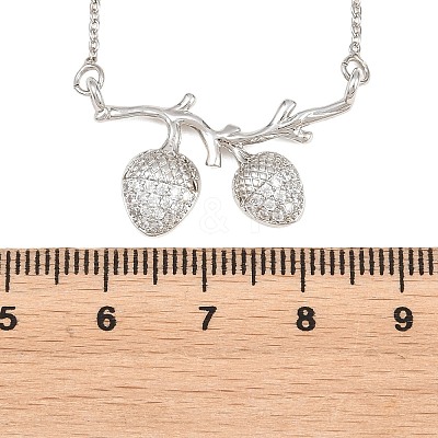 Brass Micro Pave Clear Cubic Zirconia 2 Acorn Pendant Necklaces NJEW-K311-02P-1