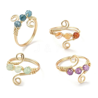 4Pcs 4 Style Natural Mixed Gemstone Round Beaded Finger Rings RJEW-TA00105-1