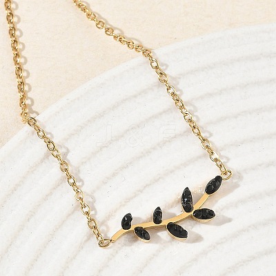 304 Stainless Steel Rhinestone Leaf Link Bracelets SA-CBA5F76-03G-02-1