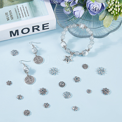 300Pcs 10 Styles Tibetan Style Alloy Flower Bead Caps TIBE-SP0001-25-1