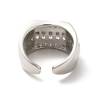 Clear Cubic Zirconia Multi Line Open Cuff Ring RJEW-C041-01P-1