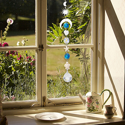 3Pcs Glass Round & Octagonal Beads Hanging Suncatchers HJEW-CN0001-40-1