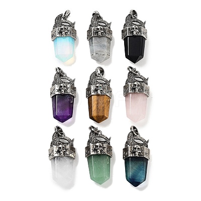 Natural & Synthetic Mixed Gemstone Faceted Sword Pendants G-Q163-01AS-1