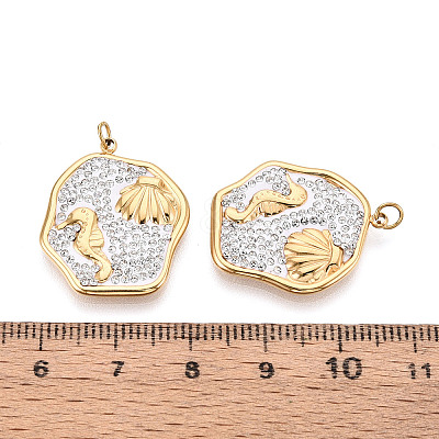 304 Stainless Steel and Polymer Clay Crystal Rhinestone Pendants STAS-T069-60F-1