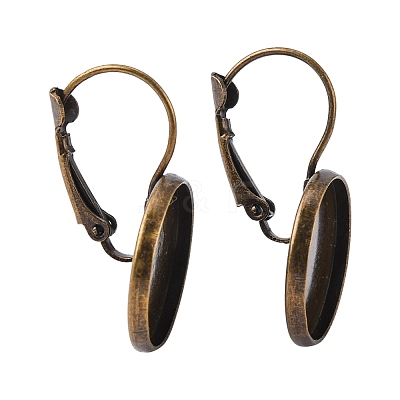 Antique Bronze Brass Bezel Leverback Earring Findings for Cabochons X-KK-C1244-16mm-AB-NR-1