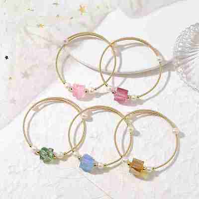 Electroplated Natural Quartz Beaded Cuff Bangle BJEW-JB10195-1