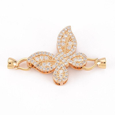 Brass Micro Pave Clear Cubic Zirconia Fold Over Clasps KK-T062-111G-NF-1