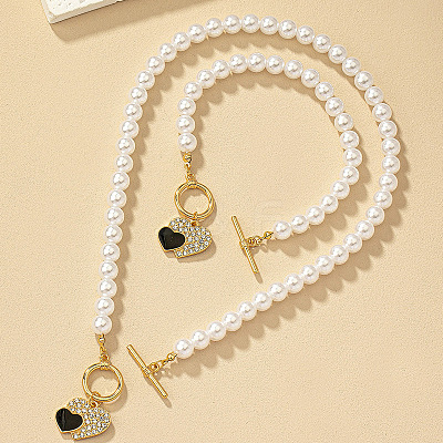 Heart Alloy Rhinestone & Enamel Bracelets & Necklaces Sets FS-WGE9C39-01-1