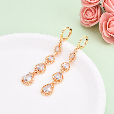 Teardrop Brass Micro Pave Cubic Zirconia Dangle Leverback Earrings EJEW-N058-14G-1