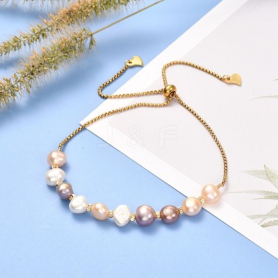 Natural Pearl Beads Adjustable Slider Bracelet for Girl Women Gift BJEW-JB06820-02-1