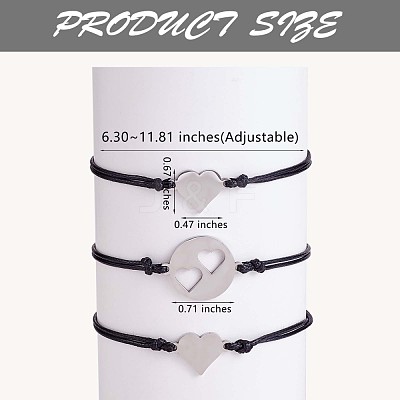 3Pcs 3 Style 430 Stainless Steel Heart Link Bracelets Set JB721A-1