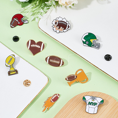 9Pcs 9 Styles Rugby Sports Series Enamel Lapel Pin Backs JEWB-SC0001-98-1