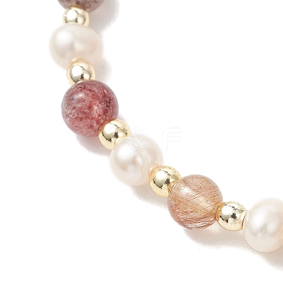 Natural Auralite 23 & Cultured Freshwater Pearl Beaded Stretch Bracelets for Women BJEW-JB13356-1