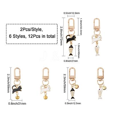 6 Sets 3 Style Cat & Fishbone Alloy Enamel Charms Pendants Decoration KEYC-CA0001-51-1