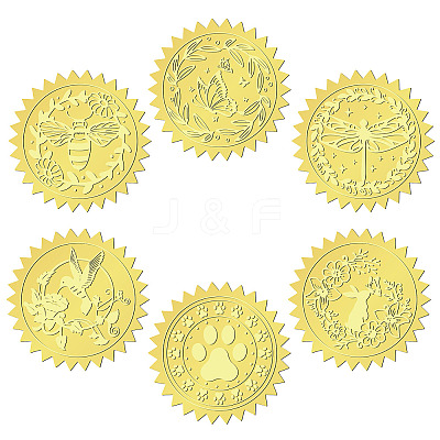 6 Patterns Aluminium-foil Paper Adhesive Embossed Stickers DIY-WH0451-004-1